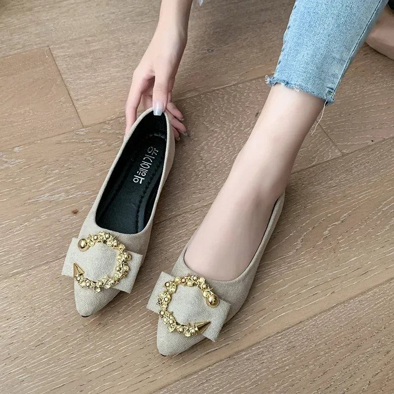 Women's Pointed Toe Metal Accent Casual Flats