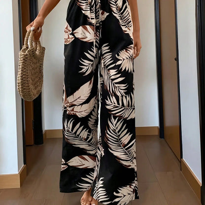 Women’s Bohemian Leaf Print Wide Leg Pants