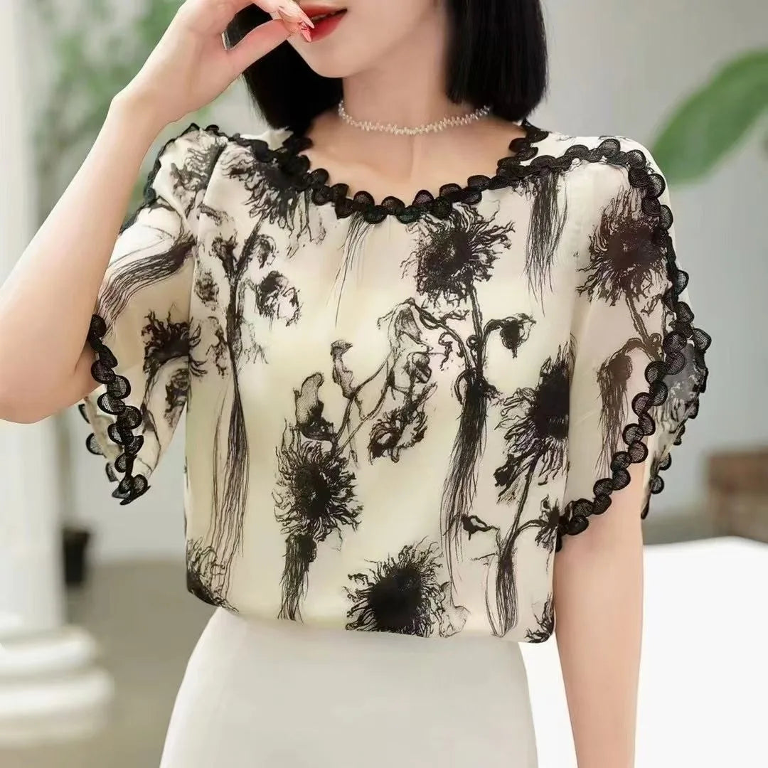Plus Size Printed Slim Fit Summer Top