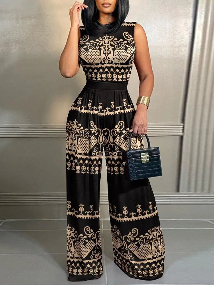 Women’s Printed Sleeveless Wide Leg Jumpsuit