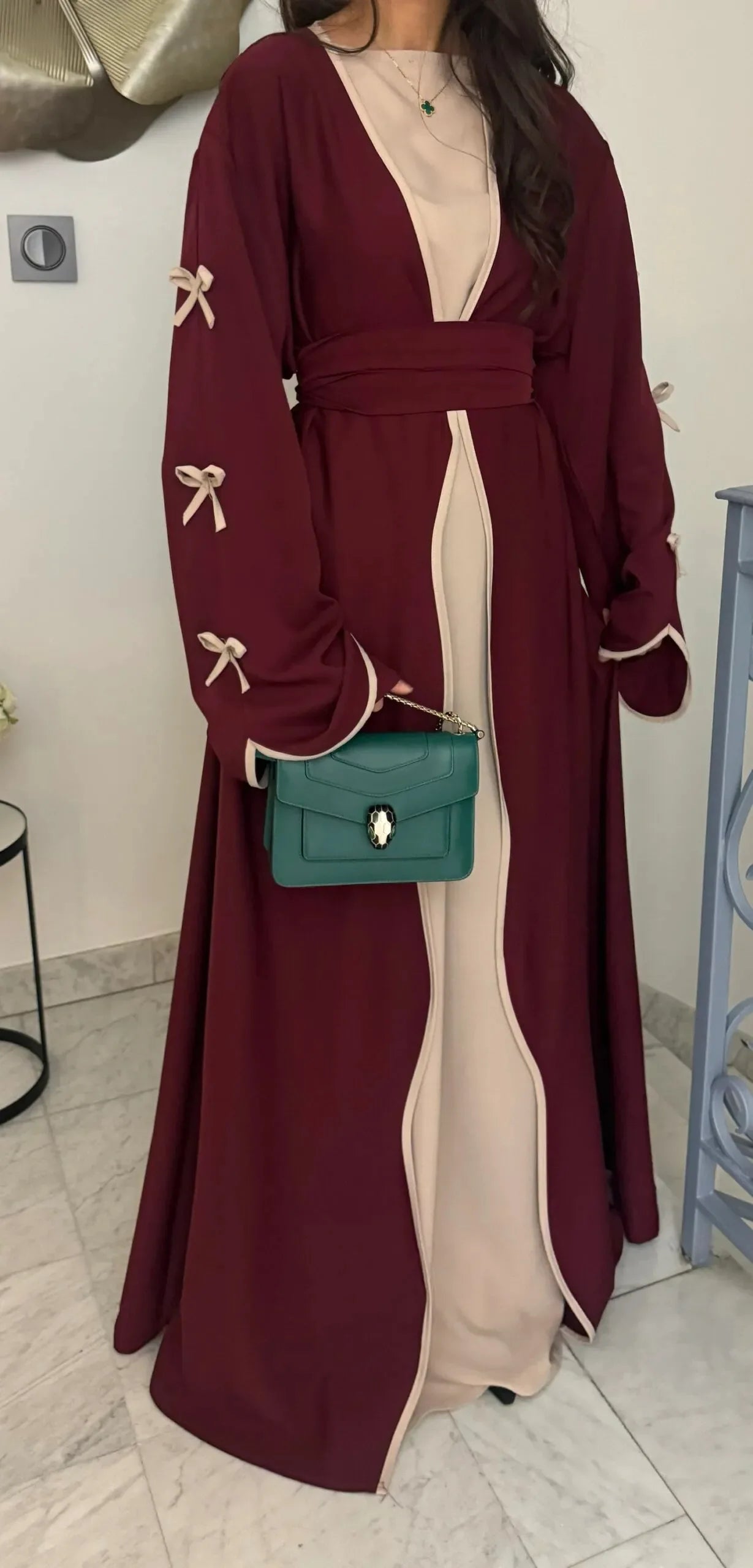 Eid Bow Sleeve Kimono Abaya Dress for Women