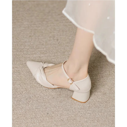 Elegant Bow Ankle Strap Block Heel Pumps for Women