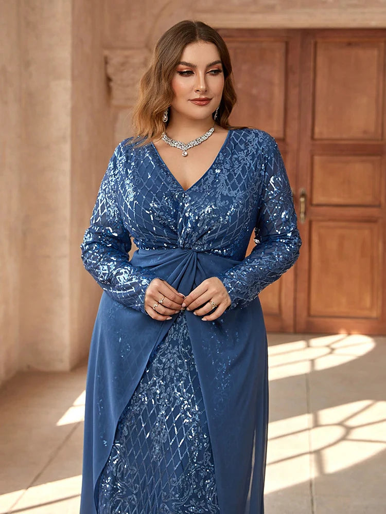 TOLEEN Plus Size Twist Knot Sequin Evening Gown