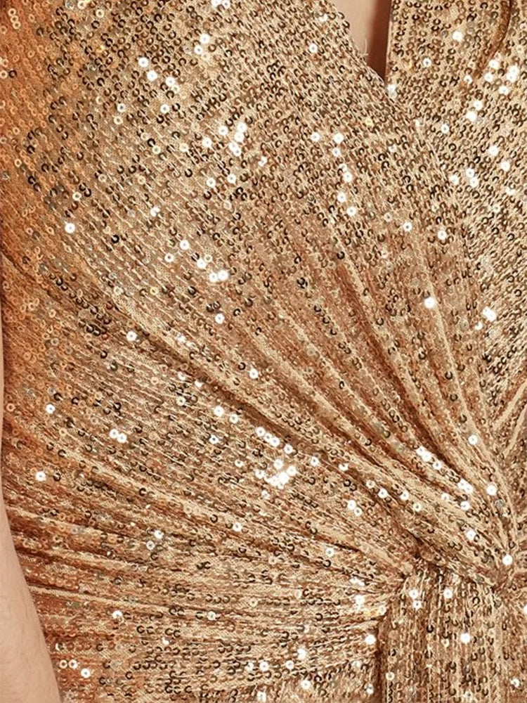 Luxury Sequin V-Neck Floor-Length Evening Gown for Women