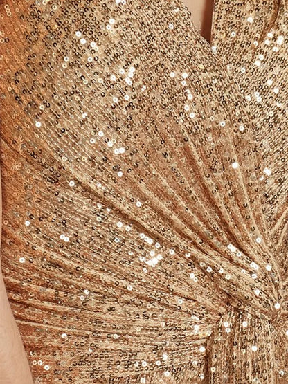 Luxury Sequin V-Neck Floor-Length Evening Gown for Women