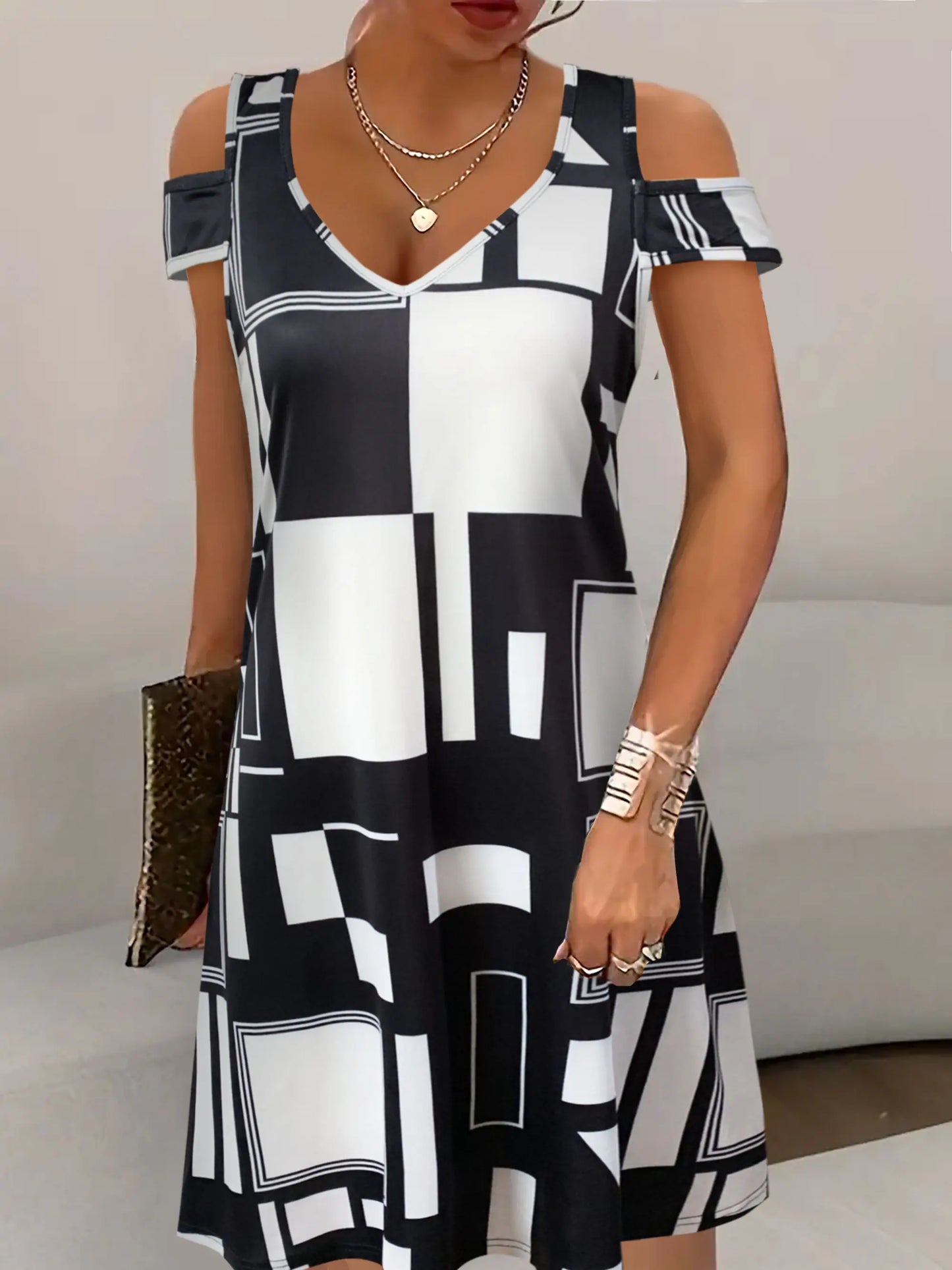 Women’s Off-Shoulder Geometric Summer Mini Dress