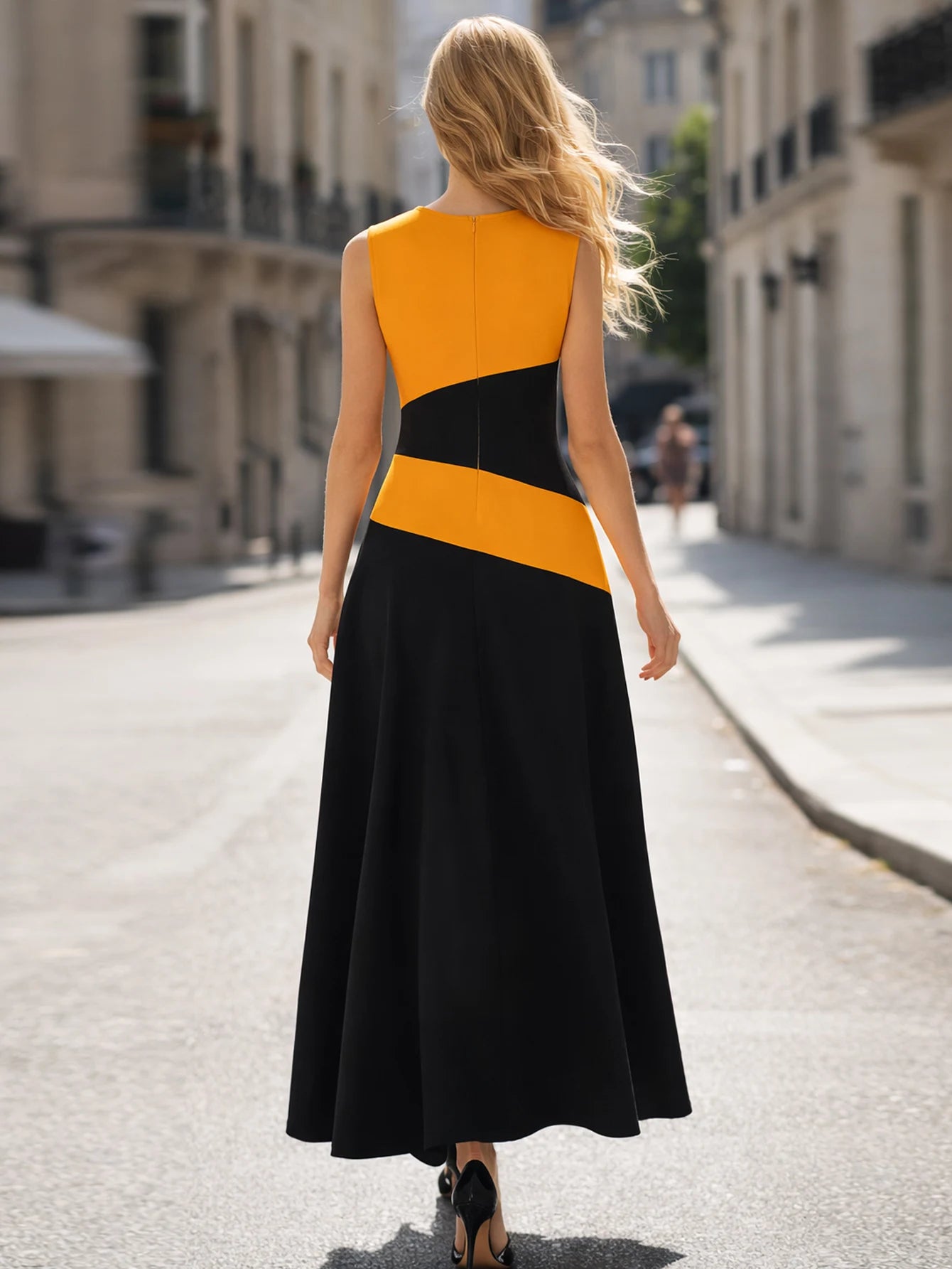 Women’s Sleeveless Colorblock Maxi Skater Dress