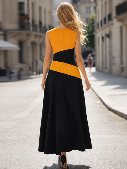 Women’s Sleeveless Colorblock Maxi Skater Dress