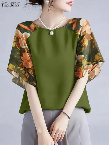 ZANZEA Women’s Floral Print Chiffon Blouse