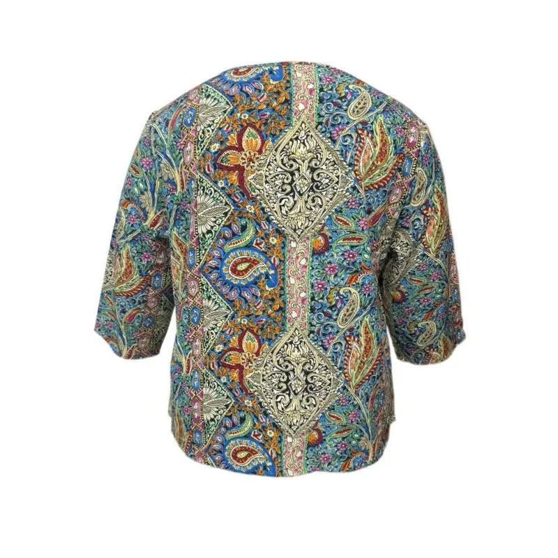 Plus Size Bohemian Print V-Neck Casual Blouse