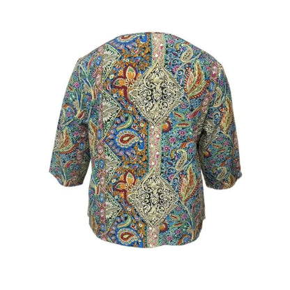 Plus Size Bohemian Print V-Neck Casual Blouse