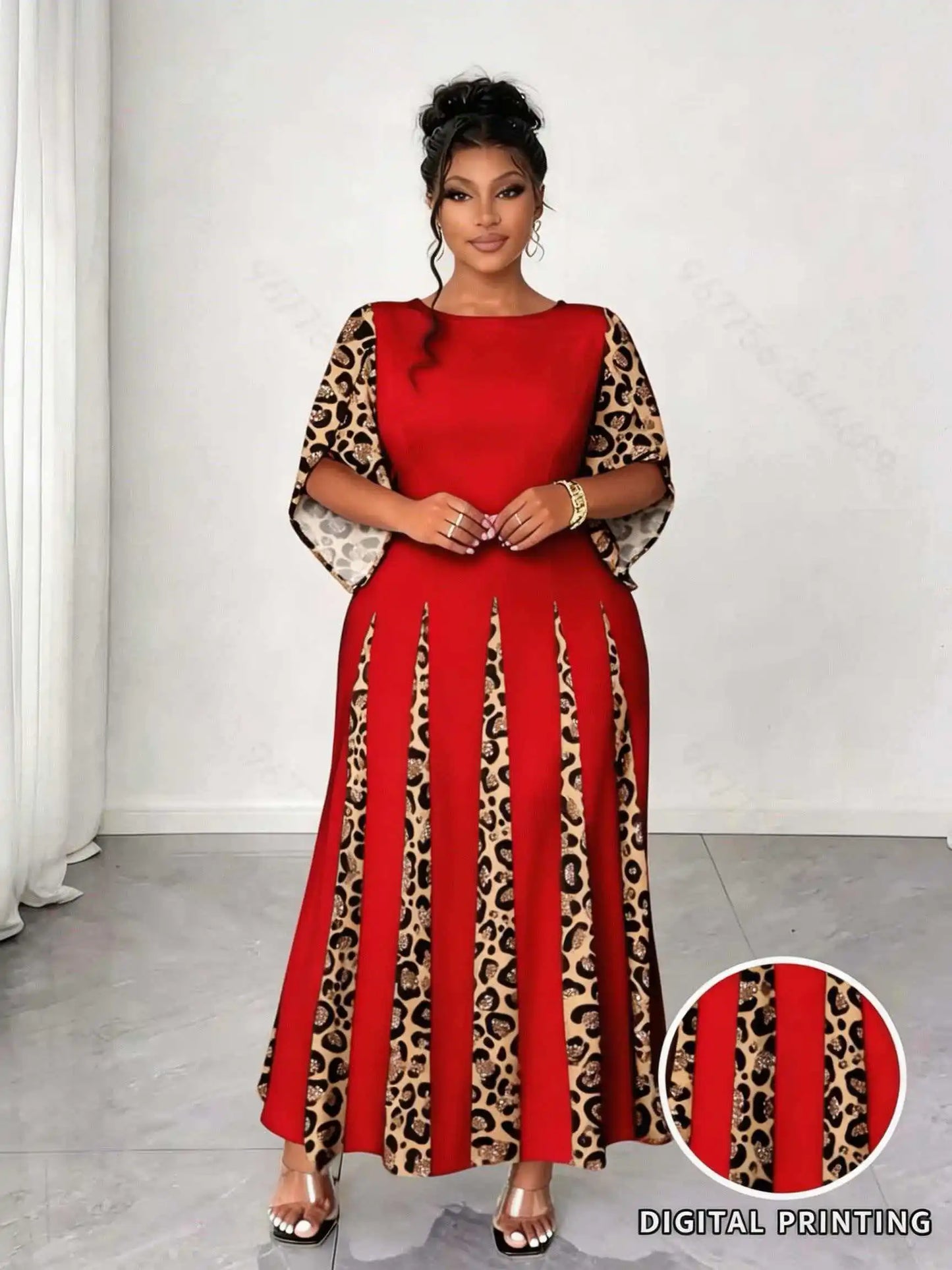 Plus Size Elegant Leopard Print Maxi Dress