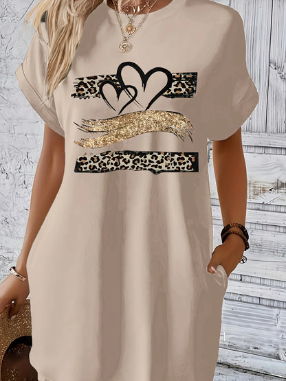 Women’s Heart Print Casual T-Shirt Dress
