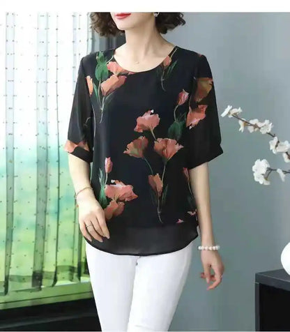 Women’s Loose Chiffon Short Sleeve Blouse