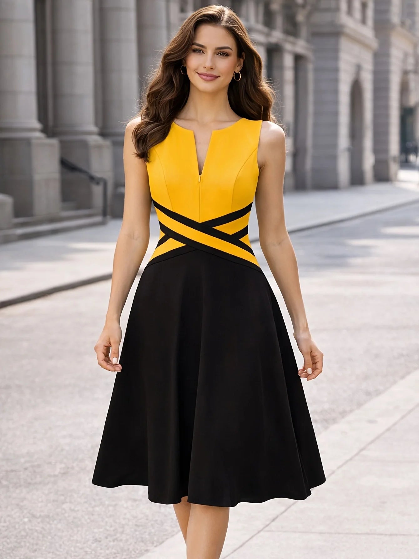 Women’s Sleeveless Zip Front A-Line Office Party Dress