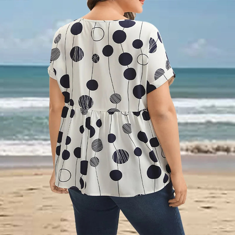 Plus Size Polka Dot Slim Fit Casual Top