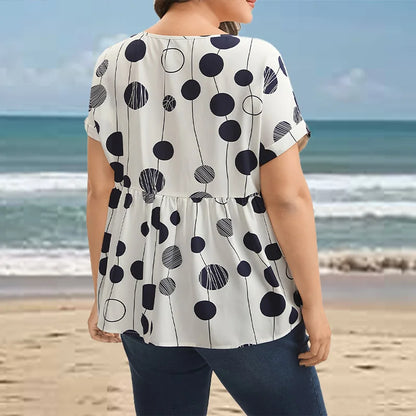 Plus Size Polka Dot Slim Fit Casual Top