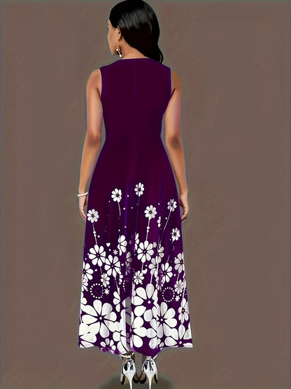 Women’s Black & White Floral Sleeveless Maxi Dress