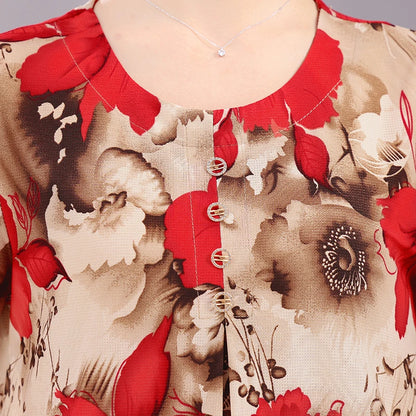 Plus Size Floral Print Pleated T-Shirt