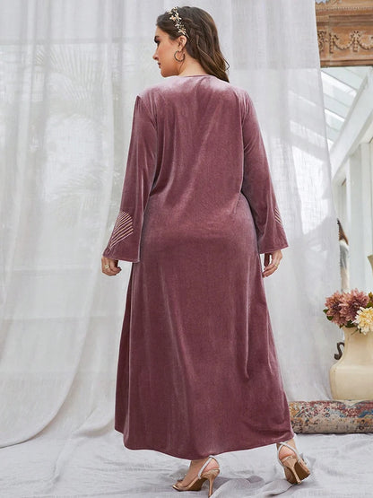 TOLEEN Plus Size Floral Print Velvet Maxi Dress