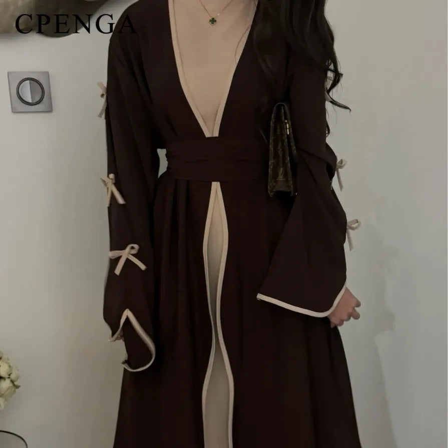 Eid Bow Sleeve Kimono Abaya Dress for Women