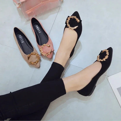 Women's Pointed Toe Metal Accent Casual Flats