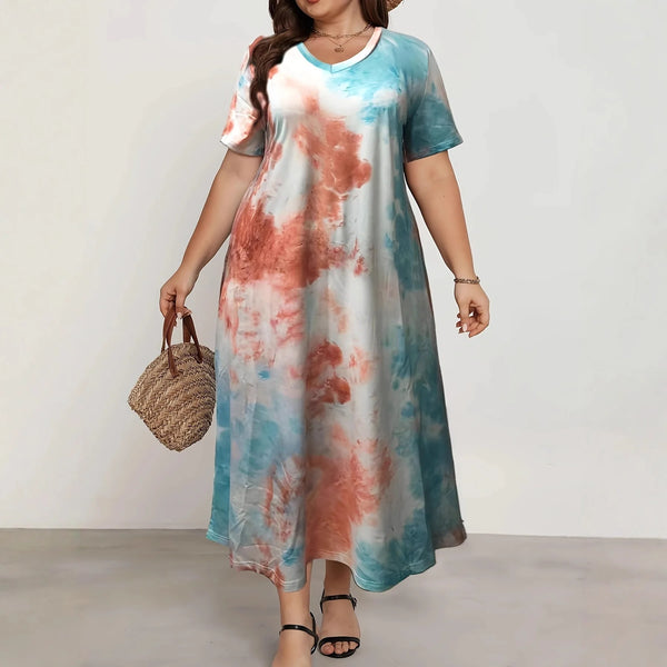 Plus Size Vintage Gradient Print Midi Dress