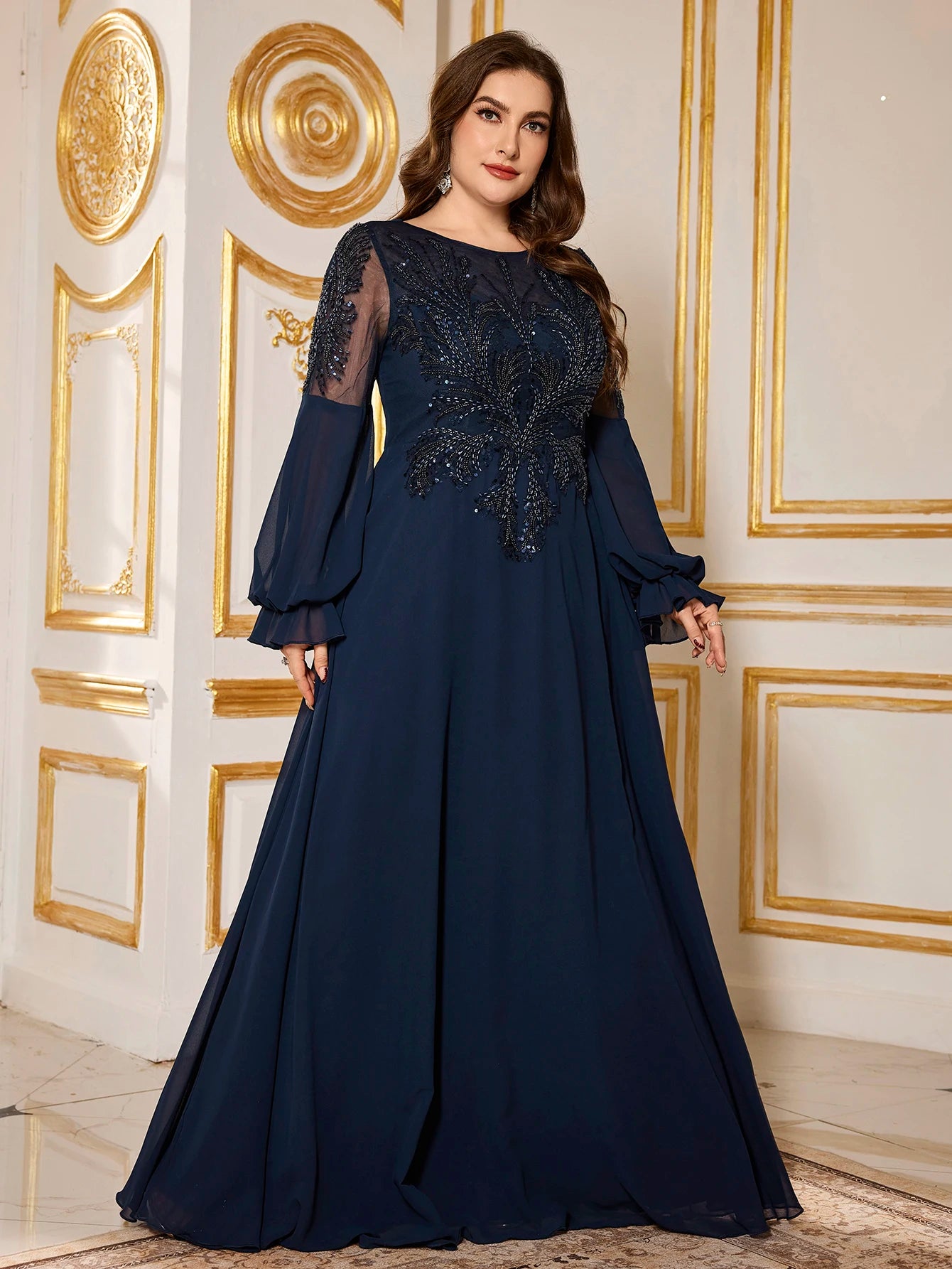 UNITHORSE Plus Size Beaded Sequin Evening Dress