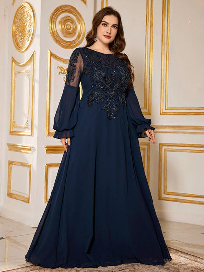 UNITHORSE Plus Size Beaded Sequin Evening Dress
