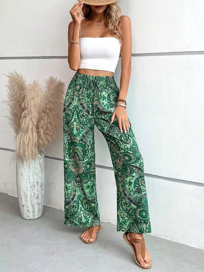 Women’s Vintage Print High-Waisted Wide Leg Pants