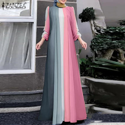 ZANZEA Modest Hijabs Women Long Dresses Muslim Fashion O-Neck Long Sleeve Ombre Dress Abaya Robes Woman Loose Maxi Dress 3XL