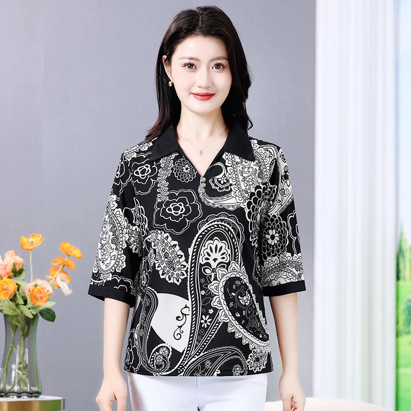Plus Size Geometric Texture Casual Blouse