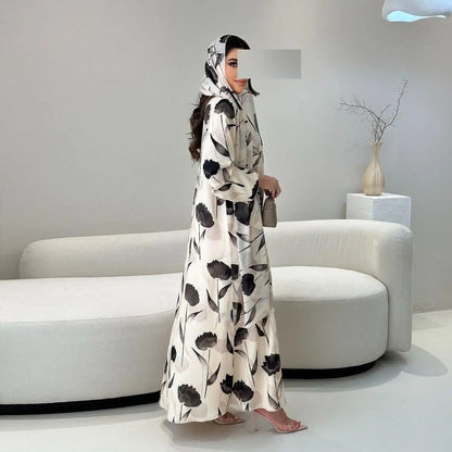 Watercolor Floral Print Abaya & Hijab 2-Piece Set for Women