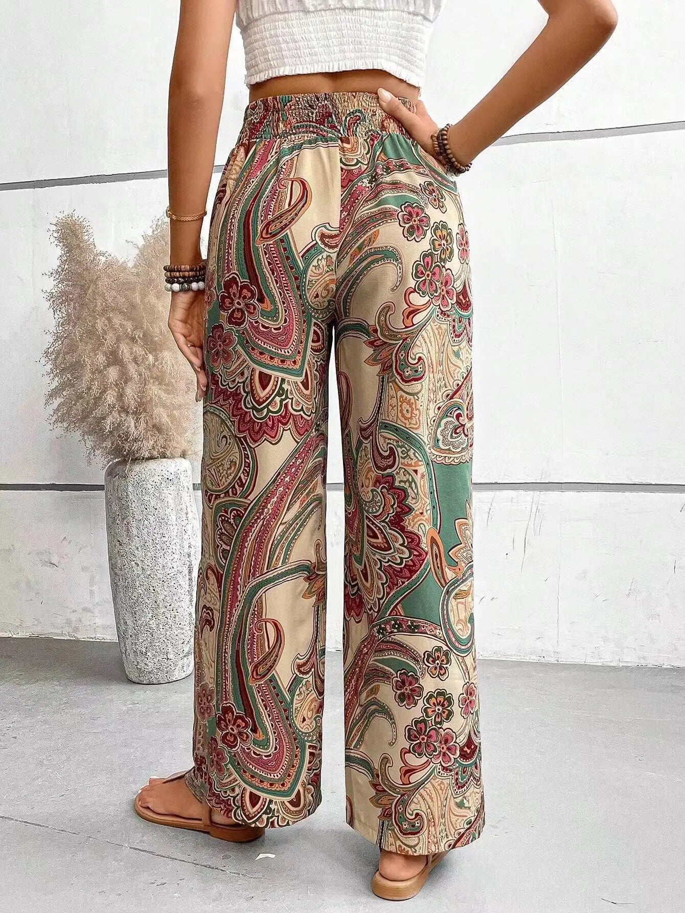 Women’s Vintage Print High-Waisted Wide Leg Pants