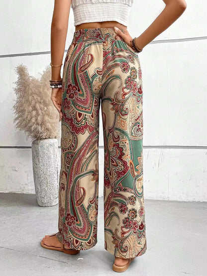 Women’s Vintage Print High-Waisted Wide Leg Pants