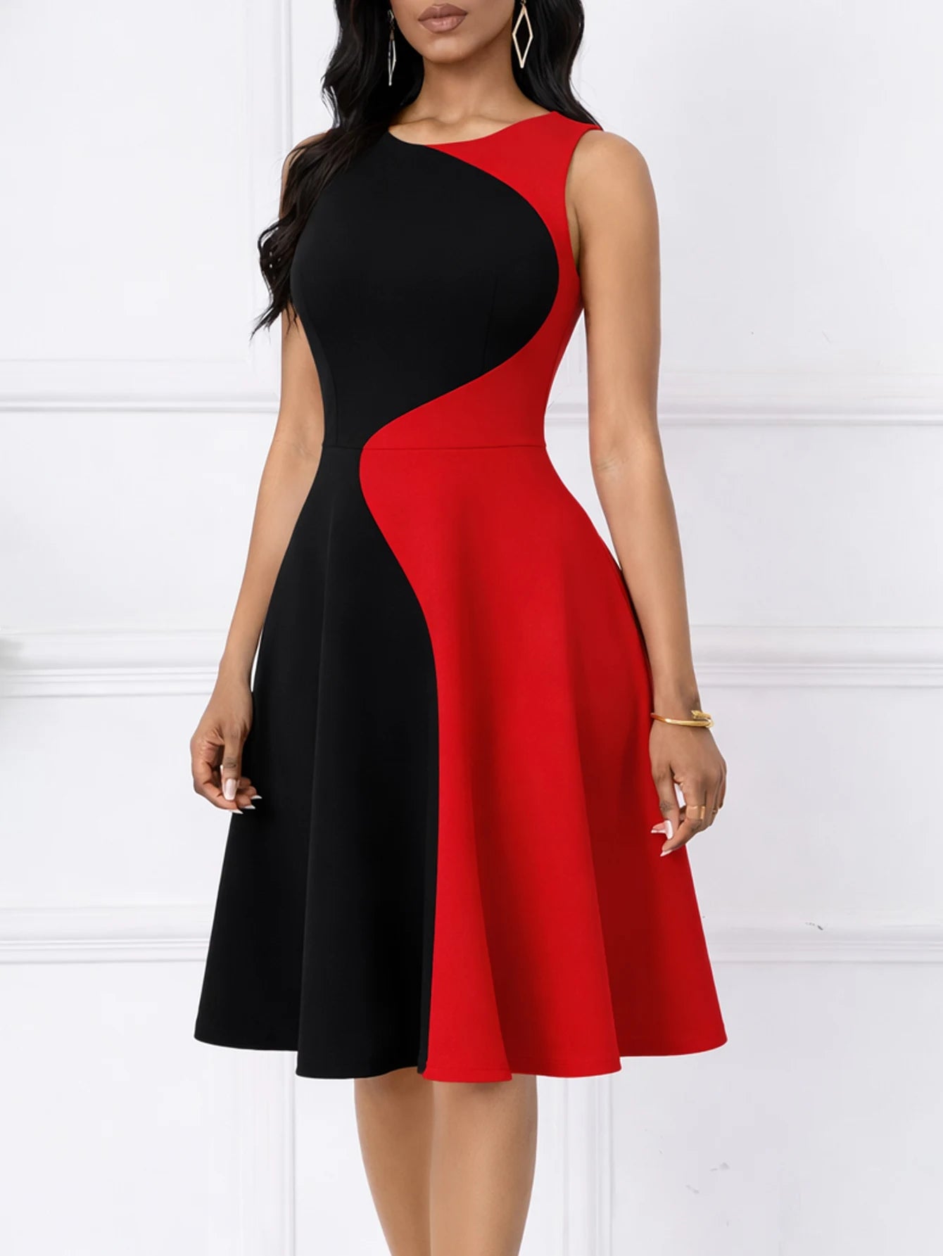 Women’s Sleeveless Colorblock Fit & Flare Party Dress