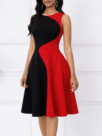 Women’s Sleeveless Colorblock Fit & Flare Party Dress