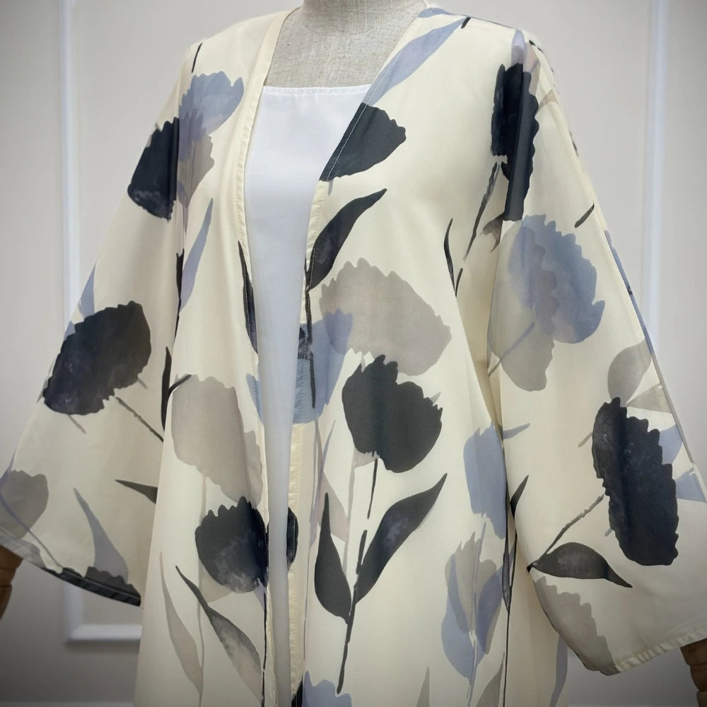 Watercolor Floral Print Abaya & Hijab 2-Piece Set for Women