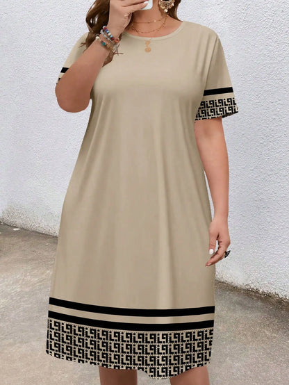 Plus Size Geometric Ethnic Print Pocket Dress