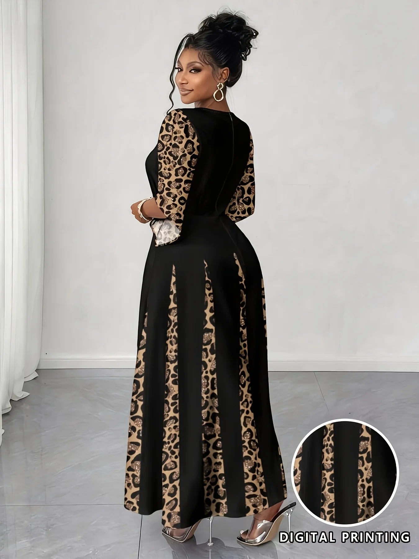 Plus Size Elegant Leopard Print Maxi Dress