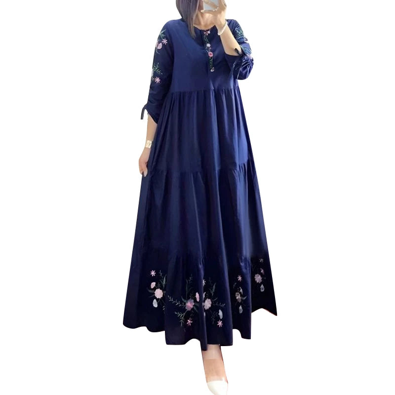 ZANZEA Floral Print Ruffle Hem Abaya Maxi Dress for Women
