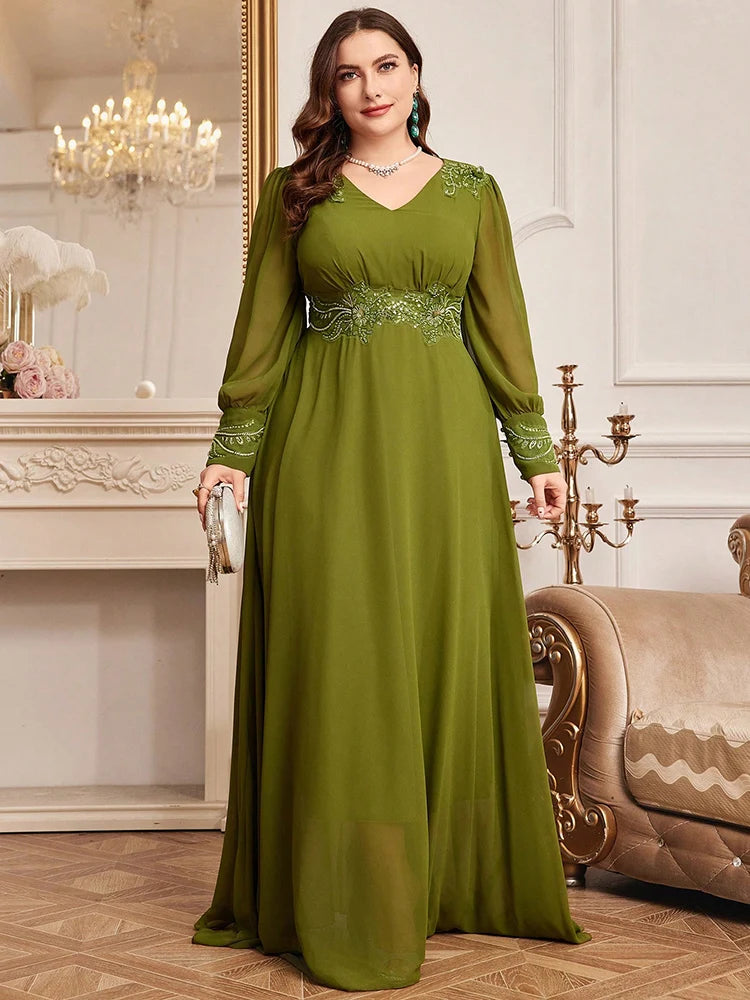 TOLEEN Plus Size Embroidery Patchwork Evening Maxi Dress