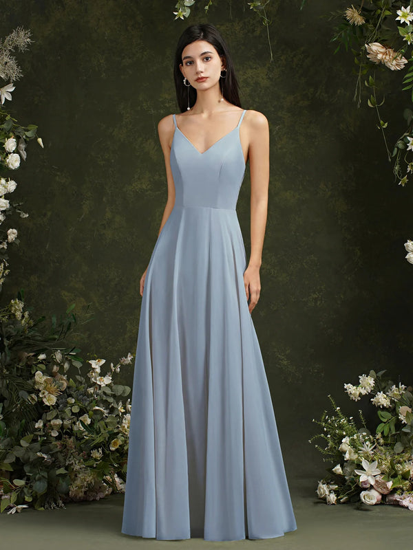 Elegant Sleeveless V-Neck Lace Back Bridesmaid Gown for Women