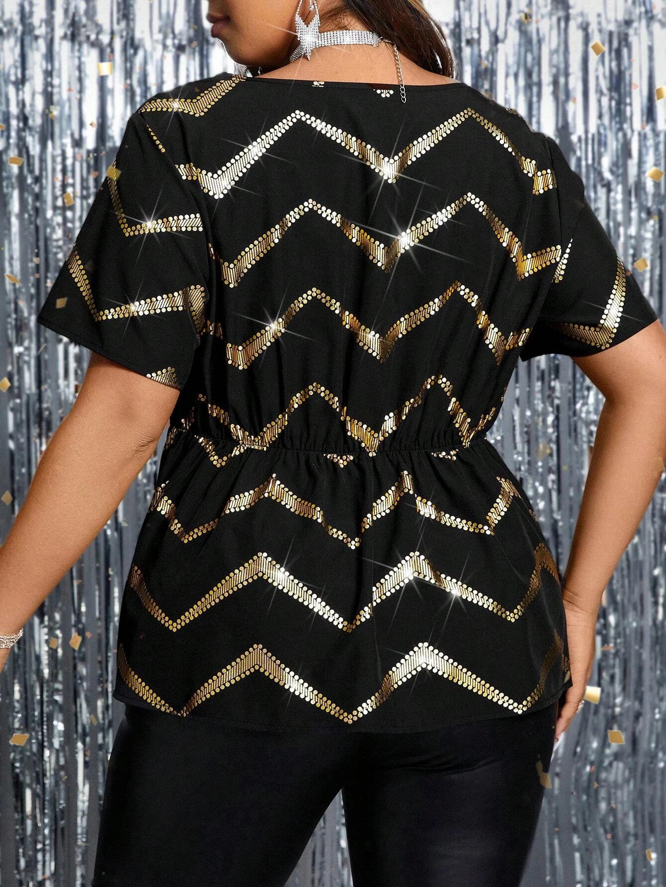 Plus Size Hot Stamping Irregular Hem Top
