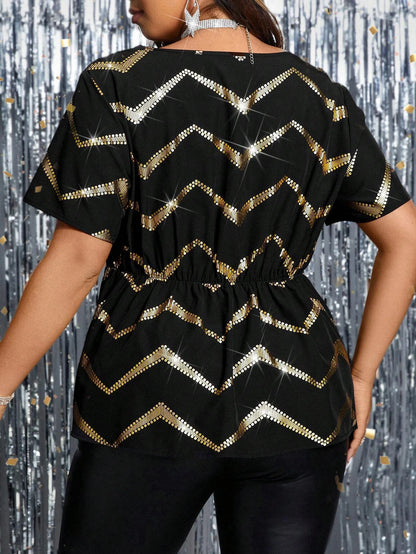 Plus Size Hot Stamping Irregular Hem Top
