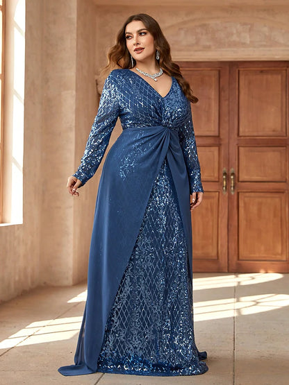 TOLEEN Plus Size Twist Knot Sequin Evening Gown