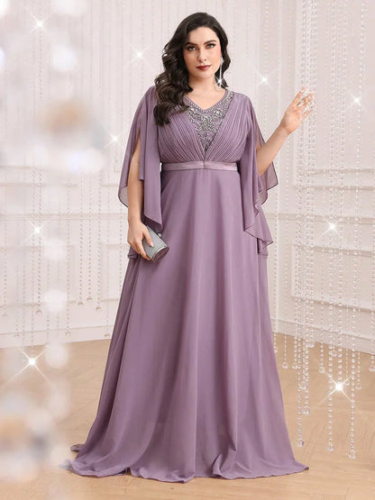 TOLEEN Plus Size Rhinestone Split Sleeve Party Dress