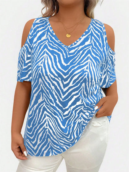 Plus Size Cold Shoulder V-Neck Casual Top