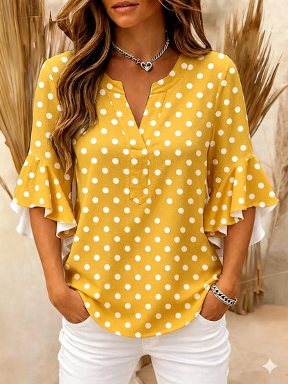 Women’s Polka Dot Ruffle Sleeve V-Neck Blouse