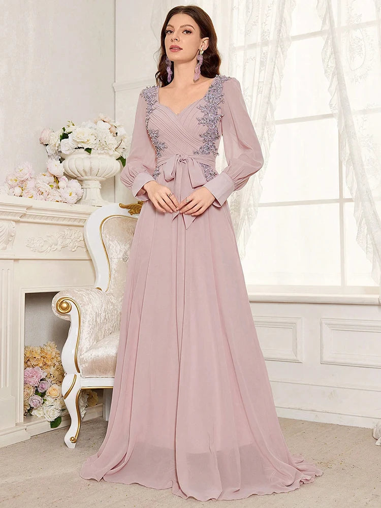 TOLEEN Elegant Bridesmaid Evening Dress with Pearl Detail